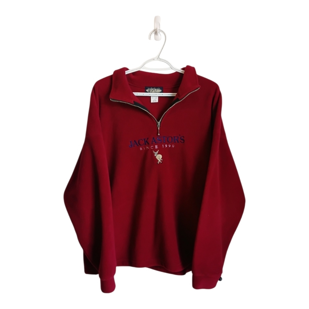Vintage Y2K Burgundy Quarter Zip Jack Astors Fleece Pullover XL Baggy Oversized